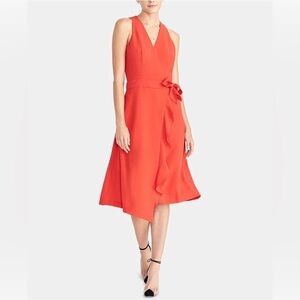 Rachel Roy XL Red/Orange Wrap Dress NWT Tie Waist Sleeveless Midi Cocktail Dress